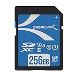 SABRENT SD Karte 256GB V60, SDXC Card UHS II, SD Speicherkarte Class 10, U3, R270MB/s W170MB/s Full HD Ultra 8K (SD-TL60-256GB)