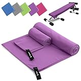 Mikrofaser Handtuch 2er Set | 180x60cm Groß Badetuch + 80x40cm Klein Hand Gesichtshandtuch | Schnelltrocknend Mikrofaser Handtücher, Sporthandtuch Fitnessstudio für Fitness Strand Gym(Lila)