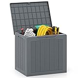 GOPLUS Gartenbox 106 L, Auflagenbox wasserdicht mit abschließbarem Deckel & Rattanoptik, 150 kg Tragfähigkeit Aufbewahrungsbox, Terrassenbox, Kissenbox für Gartengeräte, Kissen & Poolzubehör (Grau)