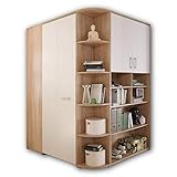 Stella Trading CORNER Begehbarer Eckkleiderschrank für Kinder- & Jugendzimmer - Großer Kleiderschrank mit viel Stauraum in Eiche Sonoma Optik, weiß - 146 x 198 x 133 cm (B/H/T)