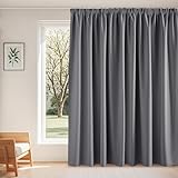 PONY DANCE Wohnzimmer Vorhänge mit Kräuselband für Schiene Extra Breite Gardine Blickdicht 1er Set H 245 x B 300 cm 85%-95% Verdunklungsvorhänge Grau Thermogardinen Hitzeschtz Blackout Curtains