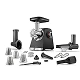Bosch MultiPower Serie 6 Fleischwolf MFWS660B, 3 Lochscheiben (3, 4,5 und 8 mm), Edelstahl, spülmaschinenfest, Reibe-, Wurst- und Kebbe-Aufsatz, Entsafter, Motorblockleistung 2.100 W, Schwarz
