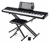 McGrey SK-88 Keyboard Super Kit - Einsteiger-Keyboard in Stagepiano-Optik mit 88 Tasten - 146 Klänge - inklusive Sustain-Pedal, Keyboardständer, Hocker und Kopfhörer - schwarz