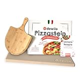 dewilo Pizzastein + Pizzaschaufel für Backofen und Grill: Pizza Stein eckig (rechteckig) aus Cordierit + Rezeptheft – die Steinplatte für eine knusprige Pizza wie aus dem Steinofen – Gasgrill geeignet