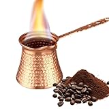 Dickstes Kupfer, Türkisch, Griechisch, Arabisch, Kaffeekanne, Graviert, Herd, Türkische Mokkakanne, Cezve Ibrik Briki Mit Holzgriff Und Löffel, CRYSTALIA Groß Türkische Kaffeekanne Kupfer 425ml Premi