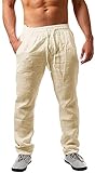 Gemijacka Herren Leinenhose Lang Leicht Sommerhose Loose Fit...