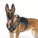 ETACCU Hundegeschirr Grosse Hunde, No Pull Hunde Geschirr mit Griff, Weich Gepolsterte Anti Zug Brustgeschirr, Taktisches Hundegeschirr Ausbruchsicheres mit Metallschnallen(XL,Schwarz)