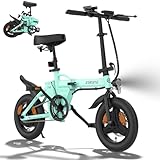 ESKUTE F100 E-Bike Klapprad, 14 Zoll Elektrofahrrad mit USB-Ladeanschluss für Handy, 250W EU-konformes Elektrofahrräder, Integrierter 36V 9Ah Akku, Reichweite bis 35-60KM, Blaugrün