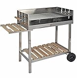 Grill XXL Edelstahl Grillwagen Holzkohlegrill fahrbar mit Holzablage