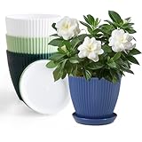 GHUAP 4PCs Blumentopf Innen, Blumentopf mit Untersetzer, Einfache Blumentöpfe, Harz Klein Pflanztöpfe, Blumentopf 11cm Durchmesser, Vertikal Gestreifte Blumentöpfe