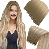 LaaVoo Virgin Echthaar Tape Extensions Balayage Blond Extensions Echthaar Tapes Hellbraun Ombre Aschblond Platinblond Haarverlängerung Echthaar Tape Glatt #8/27/60 45cm 5pcs 12.5g