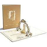 JeoPoom Pop-Up Karte, Pop Up Hochzeitskarte, Glückwunschkarte mit Hochwertigem Goldfarbenen Umschlag, für Hochzeitstag, Hochzeitsgeschenk, Geburtstag, Hochzeitseinladung