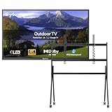 SYLVOX Outdoor Fernseher mit Ständer rollbar, 65 Zoll Smart QLED TV, Wetterfest Outdoor TV Support Google Assistant, 4K UHD, Dolby Atmos, IP55 Wasserdicht, 1000 Nits TVS für Terrasse, Garten
