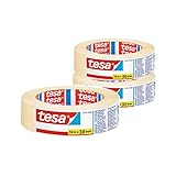 3x tesa Heimwerker Kreppband / Maler Krepp Universal, je 50m x 30mm / Beige / Abklebeband / Klebeband für Renovierungsarbeiten