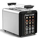 Secura Toaster - 2 Toastschlitze, 6 Stufen und 6 Brotsorten, Automatische Liftfunktion, Brötchenaufsatz, Auftaufunktion, DIY-Funktion, Zeit erhöhen, Abschaltautomatik, Edelstahl mit Brötchenaufsatz