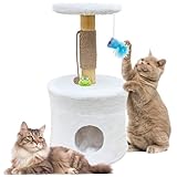 2024 Katzenbaum mit Spielzeug - 58,4 cm moderner Katzenbaum Turm für Indoor-Katzen, echter Ast Luxus-Katzenhütte, Katzenkratzbaum, Sprungplattformen, Naturholz Katzenbaum
