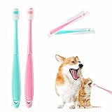 2 Stück Hundezahnbürste, 360 Grad Katzen Zahnbürste Weiches Silikon Haustier Zahnbürste Katze Zahnpflege Hund Mundhygiene Deep Clean Haustier Zähne Reinigungsset für Kleine Hund & Katze(rosa/grün)