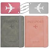 Apricitie 4 Stück Reisepasshülle&Kofferanhänger Set,Passport Hülle Reisepass,Aluminium Gepäckanhänger mit Adressschild,Passport Cover Kunstleder Impfpass Hülle mit RFID-Blocker for Kreditkarten