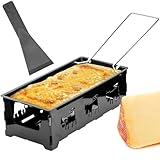 Casativo Raclette-Teelicht für 1 Person, Raclette Set ohne Strom inkl. Teelichtern und Schaber, Metall mit originell ausgestanzten Kühen, antihaftbeschichtet