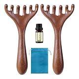 Kopfhautmassagegerät aus Holz, Meridian-Massagekamm mit sechs Krallen, Kopfmassagegerät mit Öl und Aufbewahrungstasche, Kopfhautstimulator für Körper, Gesicht und Hals, 15 x 7,2 cm, 2 Stück