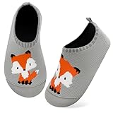 Kyopp Hausschuhe Kinder Junge Mädchen Pantoffeln Atmungsaktive Rutschfest Weich Barfussschuhe für Lauflernschuhe Kleinkinder Schuhe Kindergarten Unisex (Fuchs 28/29EU)