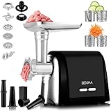 ZEEGMA Molen Chef Elektrischer Fleischwolf, 1900 W mit 3 Schleifplatten aus Edelstahl, 3 kg/min, Wurstfüller, Kubbe, Zerkleinern, Schneiden, REV-Funktion, Zubehör-Set, Spezialgeräte