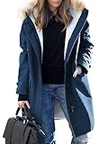 Zwurew Damen Kapuze Parkas Fleece Gefüttert Pelz Oberbekleidung Winter Casual Warm Verdicken Mantel, navy, Large