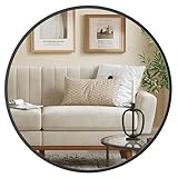 SONGMICS 40,7 cm d Spiegel rund, runder Spiegel, Wandspiegel, Metallrahmen, einfache Montage, modern, für Bad, Wohnzimmer, Schlafzimmer, Flur, Eingangsbereich, tintenschwarz LWM104BD03