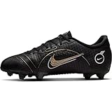 Nike Jr. Vapor 14 Academy FG/MG Soccer Shoe, Black/Gold/Silver, 34 EU