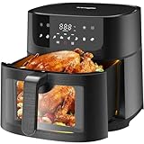 Heißluftfritteuse XXL Air Fryer 9L - Heissluftfriteuse mit Großes Sichtfenster | Friteuse Airfryer ohne Öl mit Digitalem Led Touchscreen, 8 Programmen, Shake-Modus, 1800W, Rezeptbuch