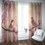 LANDOCROWN Japanische Kirschblüten Vorhänge & Vorhänge mit Blume Vogel Gemustert Bauernhaus Fensterbehandlung Energieeffiziente Vorhänge 2X B168 x H160 cm