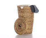 Casa Mina® Wäschekorb mit Deckel | Atmungsaktiver Wäschekorb geflochten aus 100% Naturfaser I Robuster Wäschesammler mit Griffen & waschbarem Innensack I Wäschekörbe (Natur, 30 x 44cm)