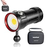 LetonPower L12 8000 Lumen Tauchlampe Video - Professionelle Unterwasser-Videoleuchte mit 90 CRI, CCT 6500K, USB-C wiederaufladbar, für Tauchen/Unterwasserfotografie/Videografie (IP68, 100m Tiefe)