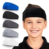 Calkkrer 5 Stück Sport Haarband Kinder, Schweißband Stirn Kinder, Schweißabsorbierende Stirnbänder, Stirnband Sport Jungen, Sports Headbands for Kids 5-15 Jahre