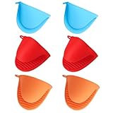 Topflappen, 3 Paar Silikon Topflappen Set, Hitzebeständige Ofenhandschuhe, Ideal für Kochen, Backen, Grillen, Farbe Orange, Blau, Rot
