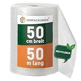 BB-Verpackungen 1x PROFI Luftpolsterfolie 0,5 x 50 m Versand, Verpackung, Umzug (1 Rolle) | 60 my stark, extrem robust, sehr leicht, 100% recycelbar