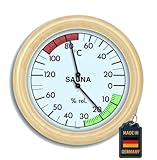 TFA Dostmann Analoges Sauna-Thermo-Hygrometer, mit Holzrahmen,Temperatur, Luftfeuchtigkeit, hitzebeständig