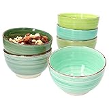 MamboCat Green 6er Müsli-Schalen-Set grün I robuste Steingut-Schüsseln für 6 Personen I Müsli-Schale & Beilagen-Schüssel mit Strudel-Muster I grüne Müsli-Schüssel 650 ml 6 Stück