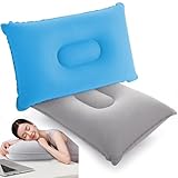 Jidyllic Kleine Campingkissen Aufblasbares Kissen,2 Pcs Camping Kissen Aufblasbar Reisekissen Beflockung Luftkissen Kopfkissen für Strand Outdoor Wandern, Grau+Azurblau 34x22 cm
