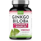 Ginkgo Biloba 50:1 Extrakt hochdosiert – PREIS-LEISTUNGS-SIEGER + Vitamin B Power Komplex, Vitamin B12 trägt zur Verringerung von Müdigkeit bei - 365 kleine Tabletten, leicht einzunehmen