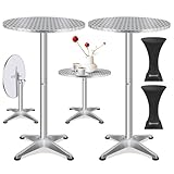 KESSER® 2in1 Stehtisch klappbar Bistrotisch 2er Set | Aluminium Edelstahlplatte | höhenverstellbar 70cm / 115cm | Partytisch Tisch Ø 60cm | In- & Outdoor | Empfangstisch | Klapptisch Silber