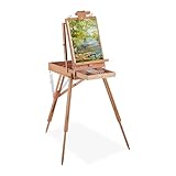 Relaxdays Kofferstaffelei Holz, für Erwachsene, Höhe & Neigung verstellbar, tragbar, XL Staffelei mit Schublade, natur