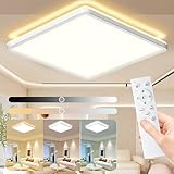 HABOWN LED Deckenleuchte Flach Dimmbar mit Fernbedienung, 24W 3200LM, 3000-6500K Ultra Dünn Deckenlampe Backlighteffekt Decke Lampe für Wohnzimmer Schlafzimmer Küche Bad Balkon Quadratisch 29cm,Weiß