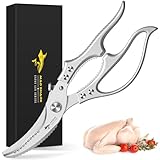 MAD SHARK Geflügelschere Profi-Küchenschere mit Rutschfestem Griff & Sicherheitsverriegelung | Federunterstützt, Spülmaschinengeeignet | Für Hühnerknochen, Fleisch, Truthahn, Fisch, Gemüse (Silber)