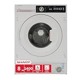 Sharp ES-NIB814BWNA-DE Einbau-Waschmaschine, A (A bis G), 8 kg, 1400 U/min., Advanced Inverter Motor, Dampf, 15 Programme inkl. 15 Min. Kurzprogramm, AquaStop, Weiß