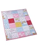 Bio Krabbeldecke Patchwork Design 100% Bio-Baumwolle (kbA) GOTS zertifiziert, Einhorn, 95 x 100 cm
