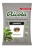 Ricola Lakritz, Original Schweizer Kräuter-Bonbons mit 13 Schweizer Alpenkräutern, zuckerfrei, für wohltuenden Genuss, 1 x 75g