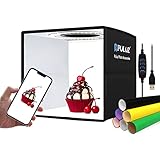 PULUZ Mini fotobox 25x25cm zum für produktfotografie Photo Box faltbar fotostudio lichtzelt, tragbar Foto Box klein CRI 97+ mit dimmbar 96 LED Beleuchtung & 12 Farbhintergründe