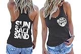 Sonnensalz Sand Tank Top Frauen Kokosnussbaum Strand Tanks vorne und hinten gedruckt Grafik Tank Sommer Casual Ärmellos Cami, Dunkelgrau1, Mittel