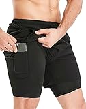 HOPLYNN Herren 2 in 1 Shorts Sommer Schnelltrocknende Laufshorts mit Taschen Sport Kurze Hosen Fitness Laufhose Schwarz L